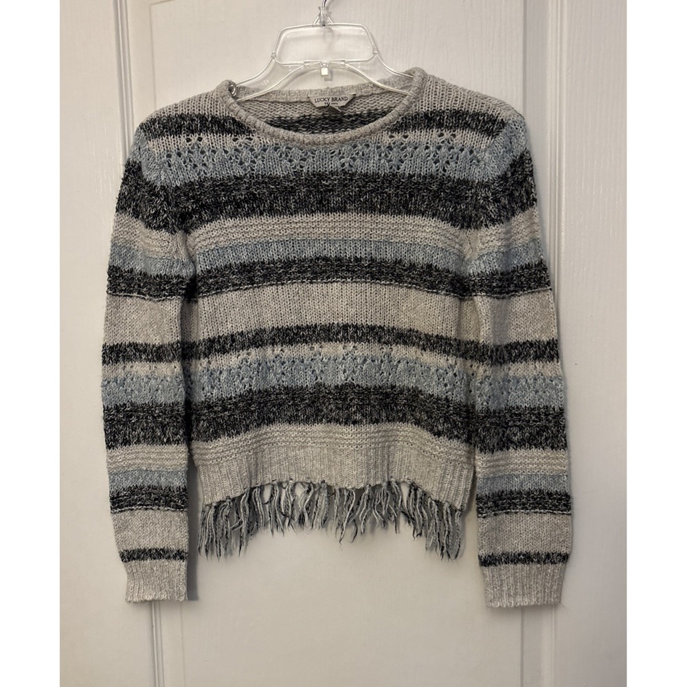 Lucky Brand Youth Stripe Knit Sweater , Large 14/16‎ Fringe Hem Long Sleeve
